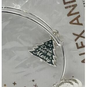 Alex and Ani EAT, DRINK, AND BE MERRY Shiny Silver Charm Bangle Bracelet New